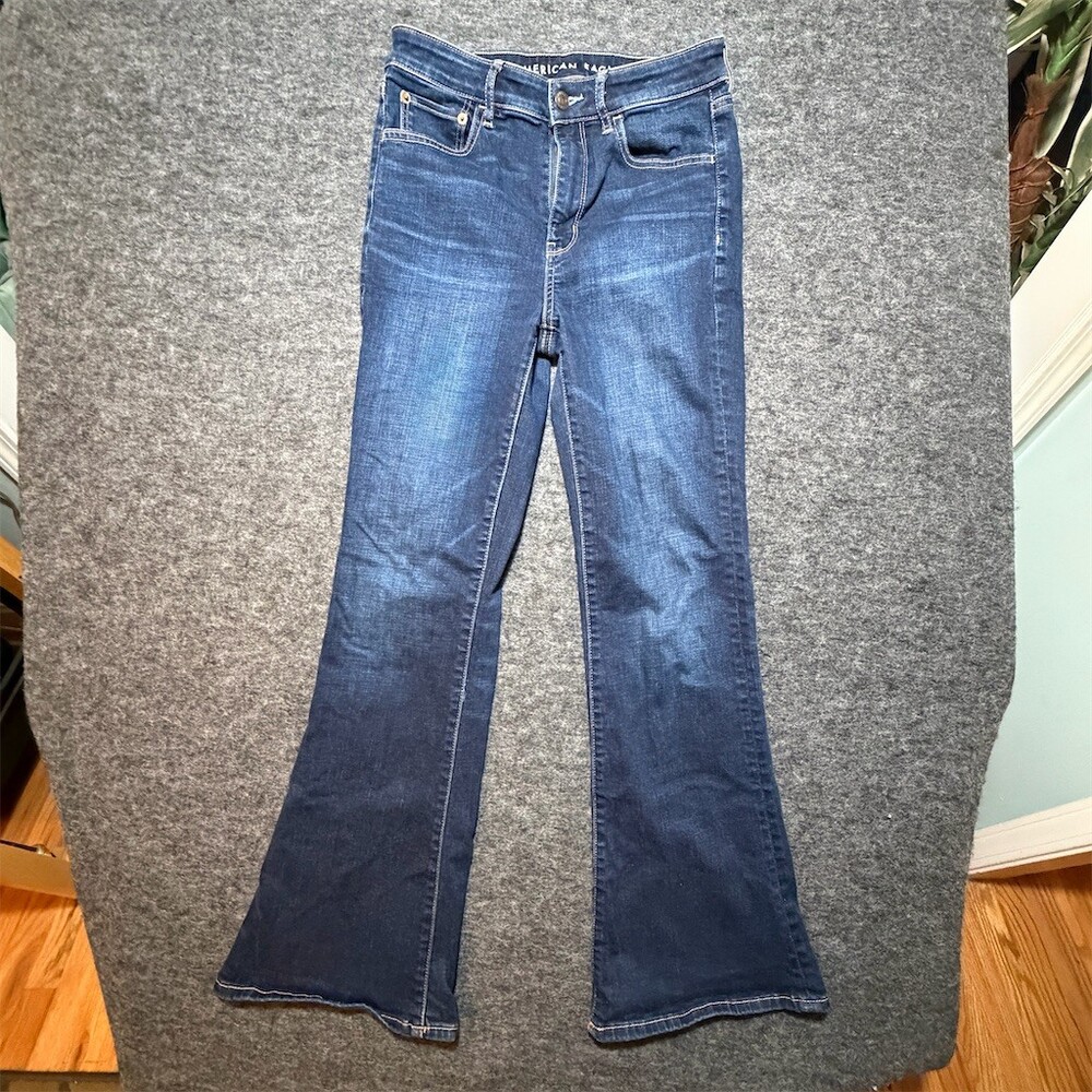 American Eagle Highest Rise Flare Jeans Womens Size 4 Dark Wash Stretch